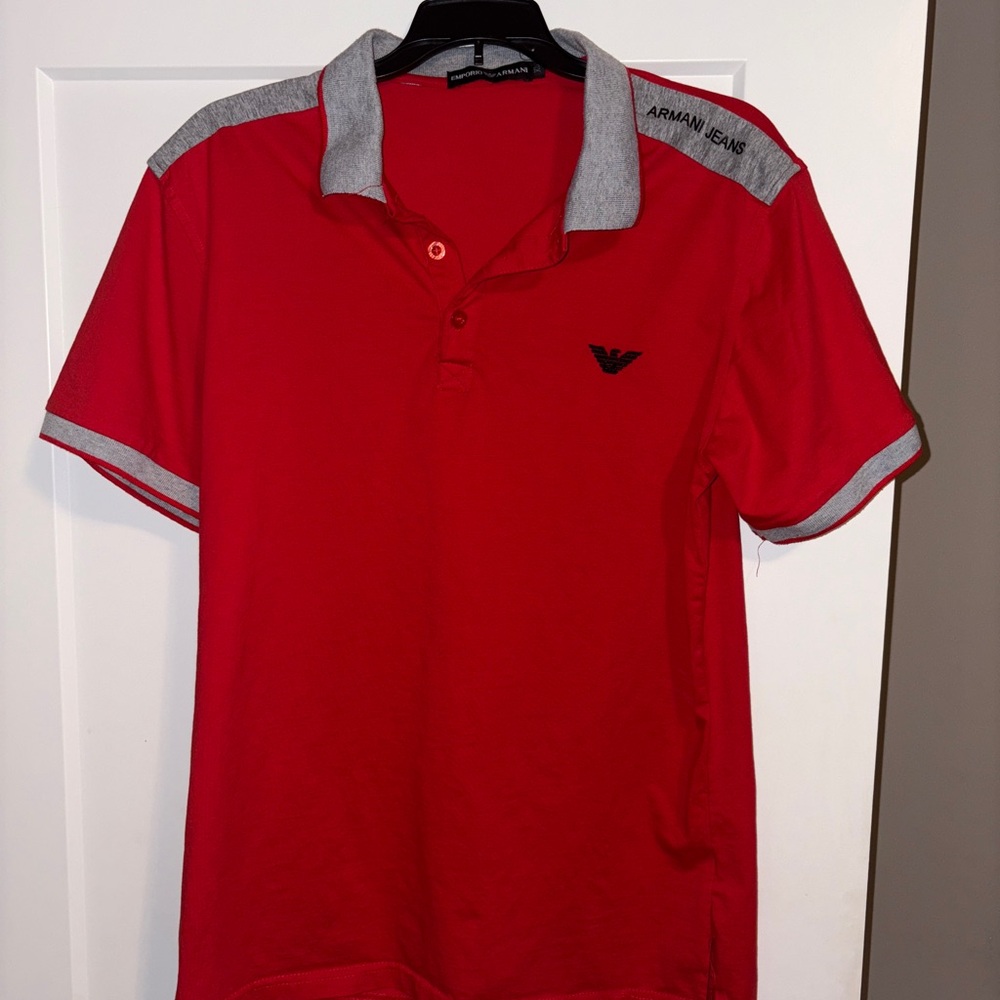 Emporio Armani Red Polo with Gray Collar